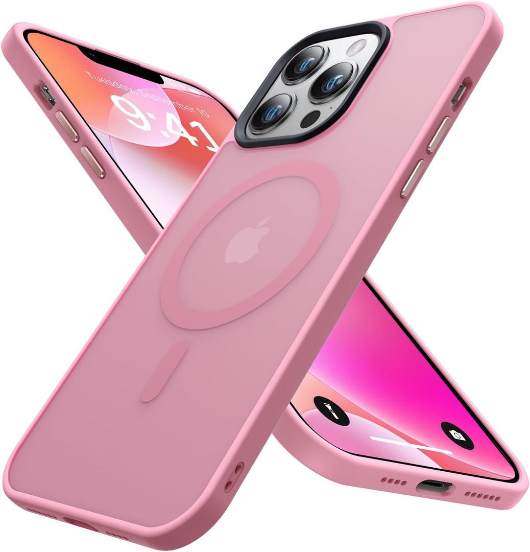 Magnetic for iPhone 14 Pro Max Case [Compatible with MagSafe] [10FT Military Grade Drop Tested] Slim Translucent Matte Case for iPhone 14 Pro Max Phone Case, Pink (6.7")