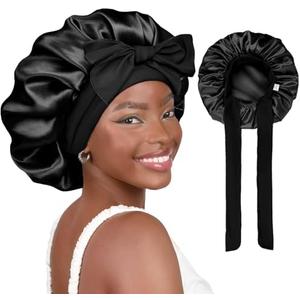 YANIBEST Satin Bonnet Silk Bonnet for Sleeping Double Layer Adjustable Hair Bonnet for Women Men for Curly Natural Hair with Tie Band
