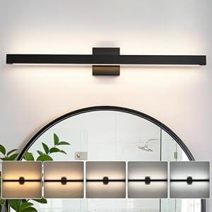 Linour 32 Inch Modern Bathroom Vanity Light - 26W Dimmable 5CCT LED Bathroom Light Fixture Over Mirror with Up & Down Lighting Black Bath Vanity Lights for Bathroom Restroom Bedroom