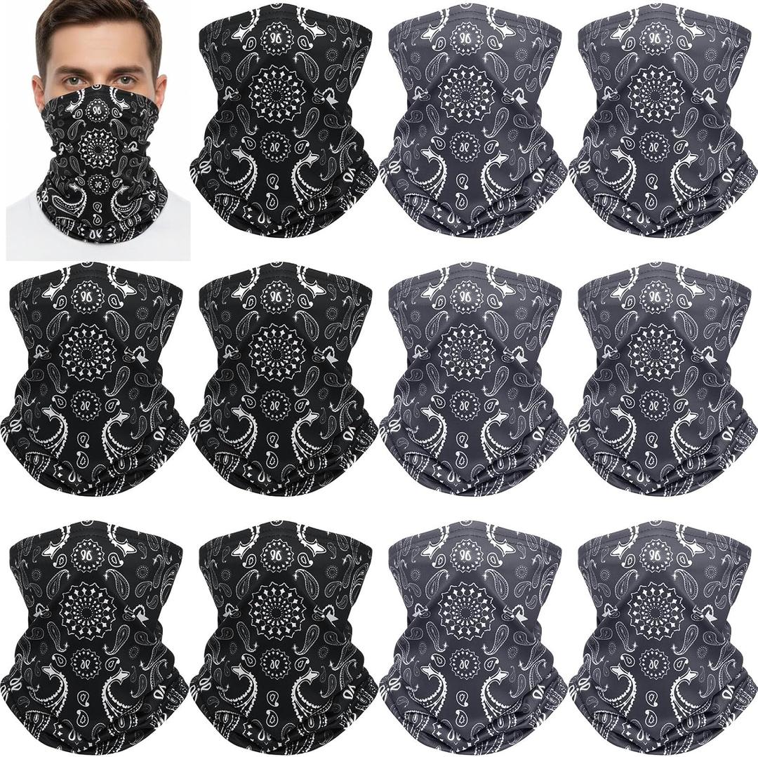 12 Pcs Winter Neck Gaiter Warmers for Women Men Windproof Fleece Face Mask Cover Scarf for Cold Weather Sport (Black and Gray)