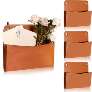 3 Pcs PU Leather Mail Holder Wall Mount Brown PU Leather Letter Holder Vintage Wall File Organizer 2 Ring Binder Hanging File Holder for Decor Storage Letter Postcards Bill Flowers Office Home