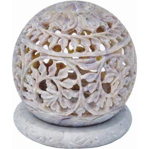 Valentine's Day Gifts Soapstone Votive Tea-Light Holder with Hand Carved on The Side and a Rosette on The Top | Decorative Lantern for Home and Kitchen Decor