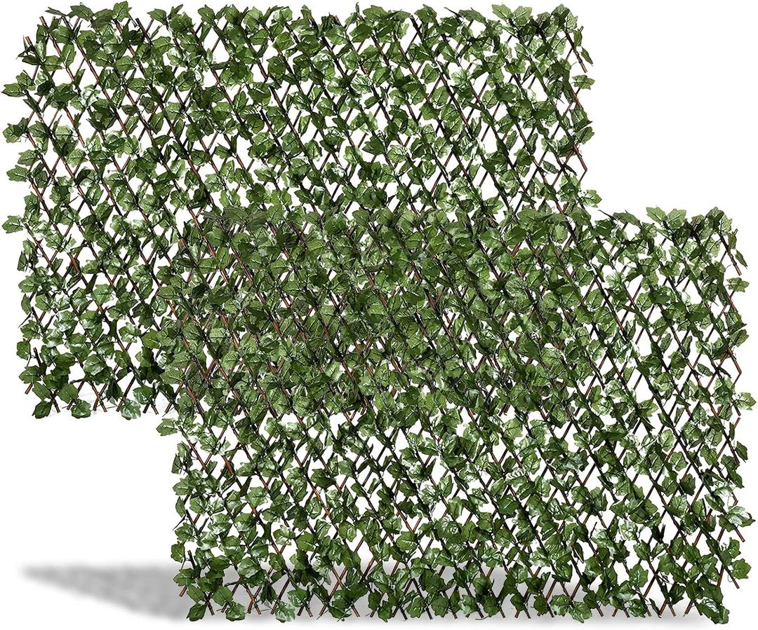 DOEWORKS Expandable Faux Ivy Trellis Fence, Patio Privacy Screen, 2 Pack