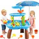 Water Table for Toddlers 1-3 Outdoor Toys for Kids Ages 4-8, 3-Tier Kids Sand Water Tables with Fishing Game Set, Beach Water Table Sensory Activity Toy for Toddlers Ages 3-5 Girls Boys Outside Play, 32.5 in 25 in 16.5 in
