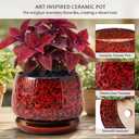 SAFIOROIS 10.3 Inch Ceramic Planter with Saucer,Modern Garden Pots with Drainage Hole Mesh Net, for Indoor Outdoor Use (Speckle Red)