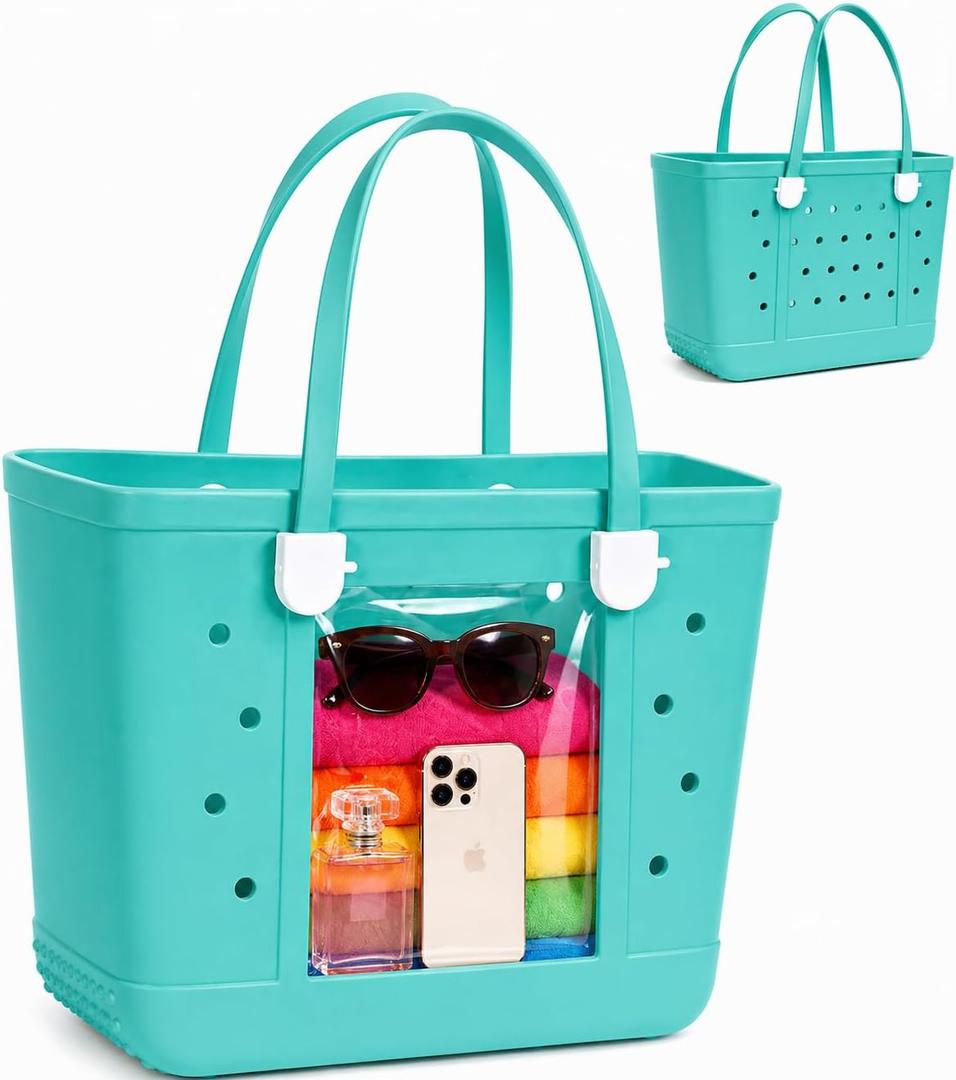 Jelly EVA Beach Tote Bag - Waterproof Clear Summer Handbag for Women, Durable and Stylish Pool Bag ASIN (Green)