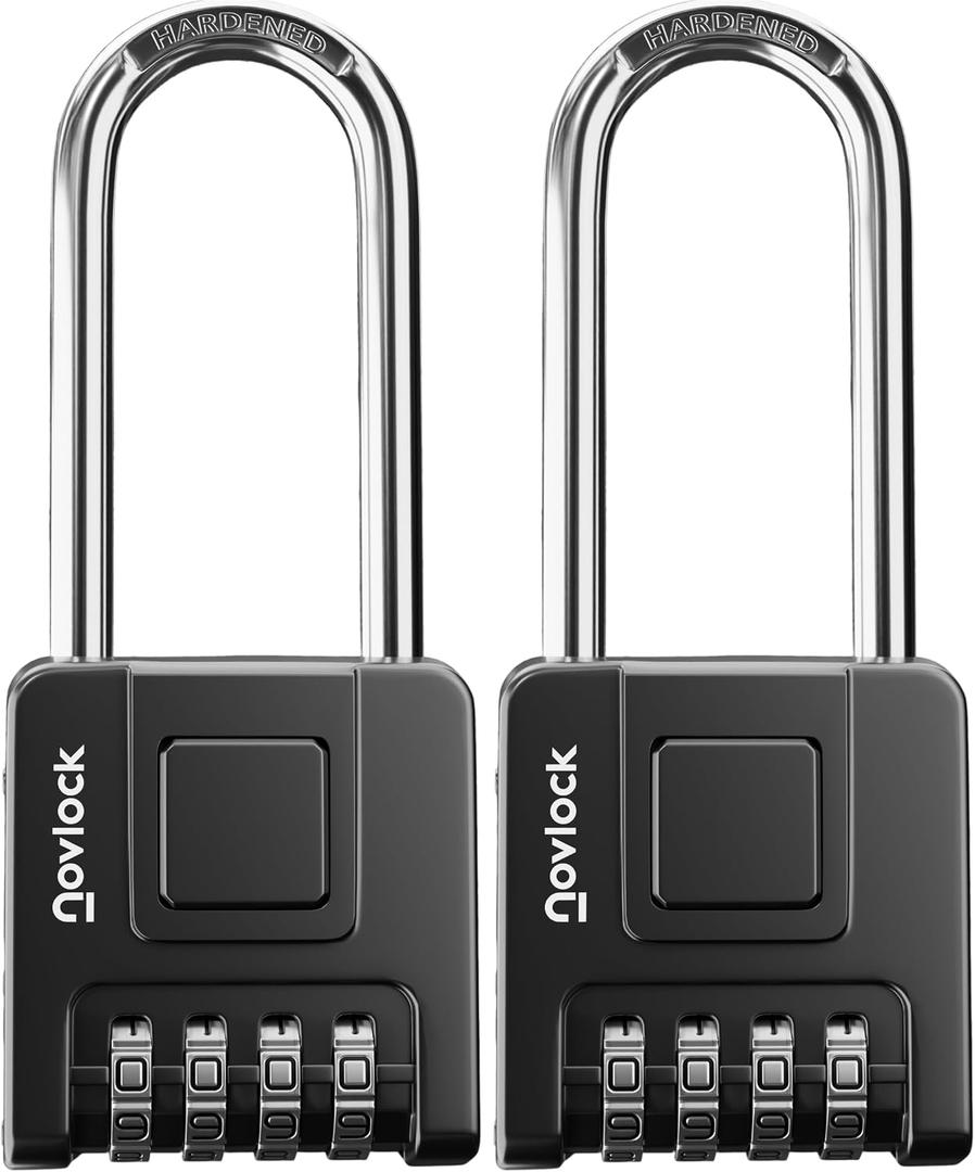 2.76 in Long Shackle Combination Locks for Outdoor & Indoor | Heavy Duty, Weatherproof, 4-Digit Security | Padlocks for Gates, Fences, Sheds, Lockers, Storage | 2-Pack, Black