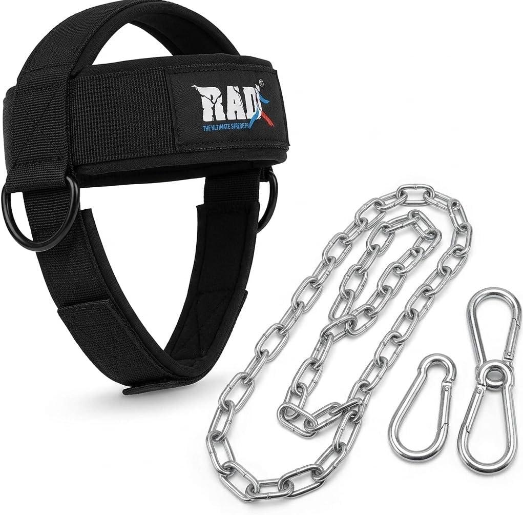 RAD Neck Trainer Adjustable Steel Chain Strength Weight Lifting Harness for Training Head Strenghtener Exerciser Neck Workout Strap Black Belt for Exercise