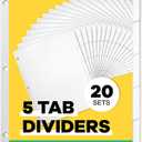 Binder Dividers with Tabs - (Set of 20) x 5 Tab Dividers for 3 Ring Binders, White, Reinforced Edge - Ideal for Keeping Your Documents Neat and Professional