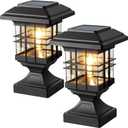 Solar Post Lights Outdoor Solar Cap Lights Deck Fence Cap for 4x4 5x5 6x6 Posts Patio Garden Courtyard Decoration Fixture Waterproof Warm White Lighting Black (2)