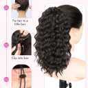 Isaic Ponytail Extension 12 Inch Long Wavy Curly Ponytails Drawstring Ponytail for Black Women Natural Black Pony Tails Hair Extensions Synthetic Hairpiece for Daily Use