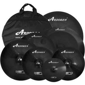 Arborea Cymbal Pack for Drum 7 pcs Black Hero Series Include 14"Hihats 16"Crash 20"Ride Bonus 10" Splash 16"Ozone Stacker 18" China Cymbal Free Cymbal Bag