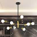 Sputnik Chandelier 8-Light, Mid Century Modern Height Adjustable Ceiling Light Fixture for Dining Room, Kitchen Island, Living Room,Bedroom-Black and Gold