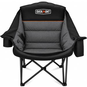 Overmont Oversized Camping Chair for Adults - 400lbs Support Heavy Duty Padded Folding Chair with Cooling Bag Cup Holder Side Pocket Carry Bag - Comfortable Portable for Outdoor Garden Sports Beach
