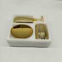 Gold Bathroom Accessories 3pcs Stylish Bathroom Accessories Set Gold Soap Dispenser Pump, Tumbler and Soap Dish Modern Decor Wavy Design Ceramic Bathroom Accessory Set