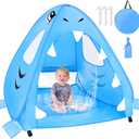 [ Extra High ] Shark Baby Beach Tent with Pool, Pop Up Kiddie Pool Tents Baby Beach Essentials UPF 50+ UV Protection 4 Sand Pockets 3 Mesh Windows Sun Beach Shade Tent for Toddler Aged 3-60 Months