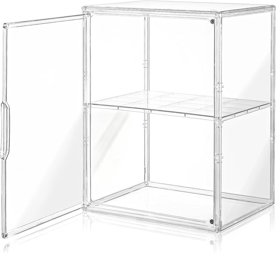 Acrylic Display Case for Collectibles, Clear Acrylic Display Box with 3 Adjustable Layers and Magnetic Door, Stackable Clear Storage Box/Bins for Figures,Lego, Book
