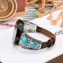 Minyee Leather Band Compatible with Samsung Galaxy Watch 7/6/5/4/FE/Active 2 40mm 44mm/Watch 6 Classic 43mm 47mm/Watch 5 Pro 45mm Band Women, Western Turquoise Boho Vintage Jewelry 20mm Watch Strap