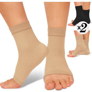 ACTINPUT 2 Pack Ankle Brace Compression Sleeve 8-15 mmHg Open Toe ompression Socks Women&Men for Swelling,Plantar Fasciitis,Sprain Black/Beige S/M