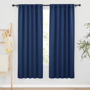RYB HOME Curtains for Living Room - Blackout Curtains Sunlight Block Privacy for Dining Bedroom Bay Window French Door Decor, W 42 x L 72, Navy, 1 Pair