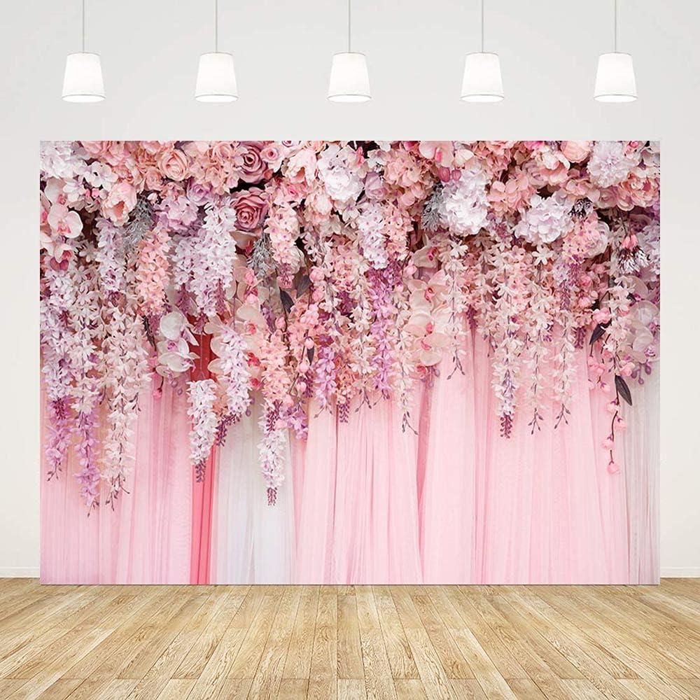 8x6ft Floral Backdrop Girl Pink Rose Flower Wall Decor Romantic Bridal Shower Wedding Anniversary Photo Background Floral Party Decorations Dessert Cake Table Banner Props