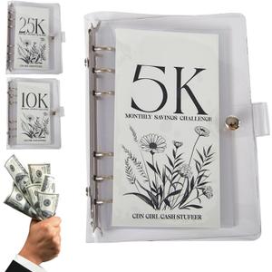 12-Month Envelopes Money Saving Challenge Binder, Budget Binder With Cash Envelopes, 2.5K/5K/10K Dollars Cash Loose Leaf Savings Book, for Fun Money Saving Challenge (5K)