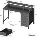 Huuger 47 Inch Computer Desk with Power Outlets and LED Lights, Gaming Desk with 4 Drawers, Office Desk with Monitor Stand, Study Work Home Office, Small Spaces, Black