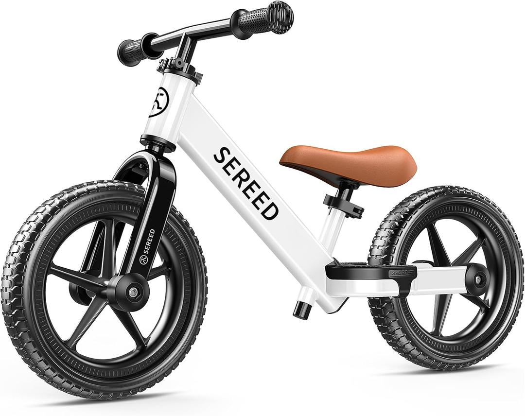 SEREED Toddler Balance Bike 2 Year Old, No Pedal Kids Bicycle Toys for 2-5 Years Old, Tool-Free Adjustment, Customize Plate with Stickers, Gift for 2-3 Boys Girls (White)