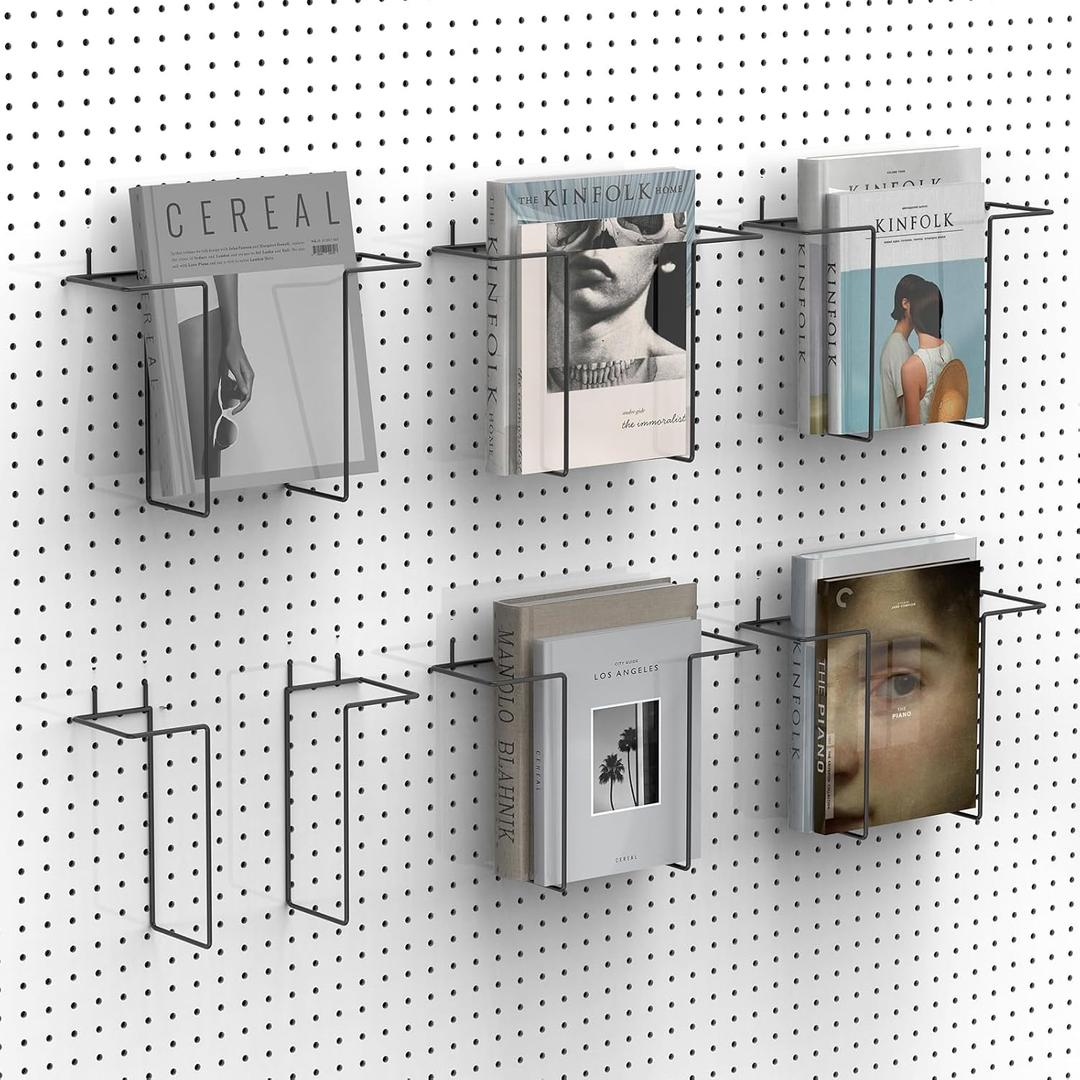 6 Pair Expandable Literature Display Shelf for Pegboard, Metal Wire Peg Board Magazine Holder, Pegboard Shelves Accessory for Trade Shows, Exhibitions, Offices, and Retail Stores, Black