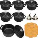 6 Pcs Mini Dutch Oven with Lids and Dual Handles Round Small Iron Cocotte Pot Black Cast Iron Pot for Marinate Bake Refrigerate Cook Grill Garlic Roaster BBQ Stovetop Use (8 oz)