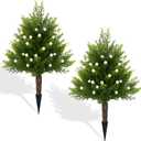 21" Artificial Bushes with White Berries, 2 Pack Cedar Topiary Shrubs Artificial Outdoor Plants with Ground Stakes, UV Resistant Faux Outdoor Plants for Front Porch,Garden,Backyard,Room Decor