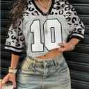 BEAUDRM Womens Leopard Print Short Jersey Shirts Half Sleeve Sports Streetwear (Gray, M)