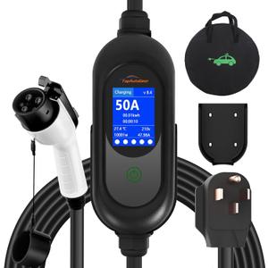Level 2 EV Charger 50A 240V Portable EVSE 45 Miles Per Hour Fast Charging, NEMA 14-50 Plug, 25FT Cable, SAE J1772 Compatible, Smart LCD Delay Timer, Home Outdoor Use