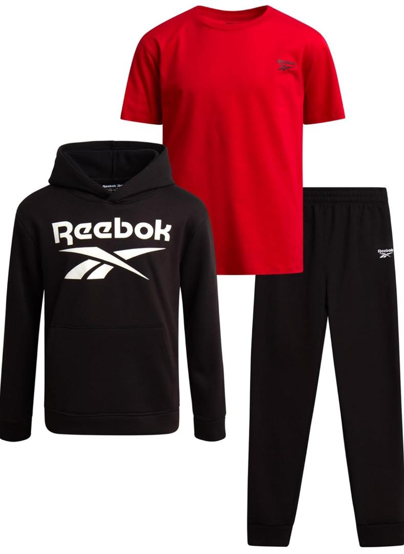 Reebok Boys Sweatsuit Set - 3 Piece Athletic Pullover Hoodies Sweatshirt Jogger Sweatpants & T-Shirt for Boys (7)