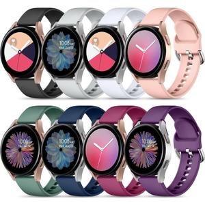 Maledan 8 Pack Band Compatible with Samsung Watch 7 6 5 4 40mm 44mm Bands, Galaxy Watch 5 Pro 45mm/Galaxy Watch 4 6 Classic 42mm 46mm 43mm 47mm/Watch 3, 20mm Soft Silicone Accessories Women Men, Large (Black/Gray/Pink/White/Blue/Plum/Fuchsia/Pine Green)