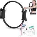 Pilates Ring Fitness Circle for Women - 15 Inch Magic Fitness Circle for Toning Inner & Outer Thighs, Bonus Pilates Equipment Thigh Master Guide. (Black)