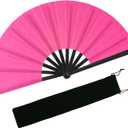 EOSAU Boots on The Ground Hand Fan, Large Rave Fan Clacking Fans for Line Dancing Popping Folding Hand Fan Foldable for Kungfu Festival EDM Party Music (Pink)