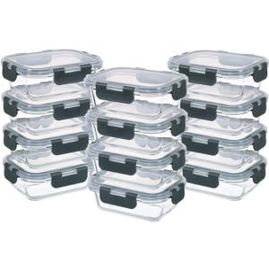 24-Piece Small Glass Food Storage Containers with Lids Airtight, 1.5 Cup Meal Prep Containers Set, Microwave&Dishwasher Safe, Leak-Proof, BPA-Free, Grey (12oz,Same Size - 12 Pack,Grey Set)