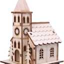 NUOBESTY Christmas Scene House Light Up Mini Wood Houses Village Collections Luminous Figurines Tabletop Ornaments for Xmas Decoration