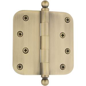 Nostalgic Warehouse Ball-Tip Residential Door Hinge with Radius Corner (4" x 4" - Radius, Antique Brass)