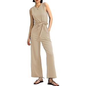 CHERFLY Jumpsuits for Women Dressy Summer Formal Outfits Belted Wide Leg Overalls 2025, Size: M-L