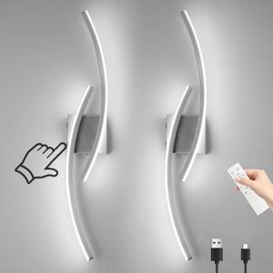 Battery Operated Wall Sconce Set of 2,Brushed Nickel Wall Sconces with Remote Control,3000K-6000K Modern LED Wireless Wall Light for Living Room, Hallway, Bedroom, 39.3 Inch (2 Pack)
