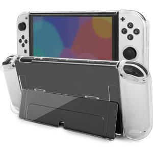 TIKOdirect Transparent Case Compatible with Nintendo Switch OLED, Dockable Clear Protective Cover for Switch OLED, Comfort Grip Case with Shock-Absorption and Anti-Scratch Design, Clear