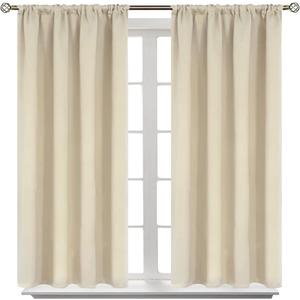BGment Beige Blackout Curtains 40 Inches Long for Kitchen Window - Short Thermal Insulated Drapes with Rod Pocket Darkening Privacy for Basement Cafe Bedroom, 42 x 40 Inch, 2 Panels
