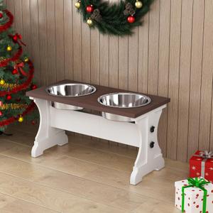 Elevated Dog Bowls,Farmhouse Dog Bowls Stand, Raised Dog Bowl with 2 Stainless Steel Wooden Dogs Bowls,7 Cups 11''H_55 oz Bowl-Farmhouse Style