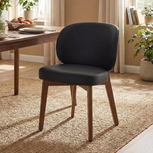 YOUNIKE Black Dining Chair with High Back Single Mid Century Modern Kitchen Chair Faux Leather Upholstered Armless Accent Chair 20" Wide Padded Seat with Solid Wooden Legs for Living Room Bedroom