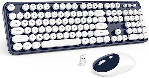 MOFII Wireless Keyboard and Mouse Combo, Dark Blue 2.4G Full Size Keyboard, Round Key Typewriter Keyboards and Cute Mice with 2 in 1 USB Dongle, for PC Laptop Chromebook Smart TV