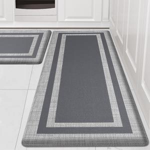 Latida Kitchen Mats 2 PCS, Cushioned Anti Fatigue Kitchen Mat for Floor, Non Slip Waterproof Kitchen Rug Set, 1/2 Inch Thick Comfort Anti Fatigue Mat for Kitchen Sink Office Laundry, Gray (17.3"x30"+17.3"x47")