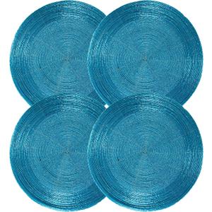 13 Inch Beaded Placematss Round Table Mats for Dining - Decorative Glass Beads with Cotton Backing  Elegant Woven Charger for Wedding, Dinner, Party, Holiday Table Dcor (Aqua) - ALPHA Living HOME