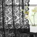 Bujasso Black Lace Sheer Curtains Leaf Floral Patterned Light Filtering Halloween Curtains 84 inches for Living Room Bedroom Elegant Scalloped Country Sheer Lace Drapes Rod Pocket 2 Panels 54" Wx84 L